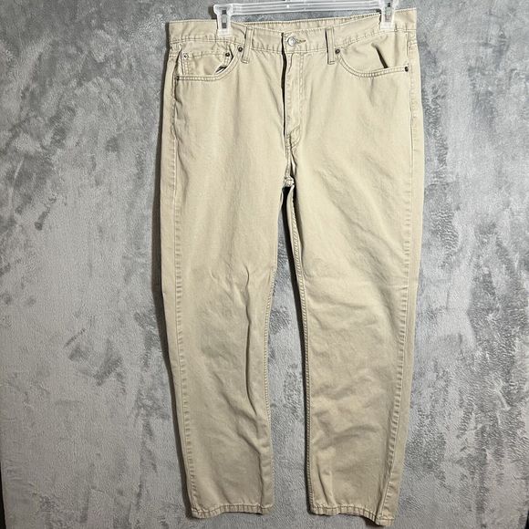 Levis 514 Jeans Size 38x31 Black Label White Tab Khaki Twill Pants Flat - Picture 2 of 10